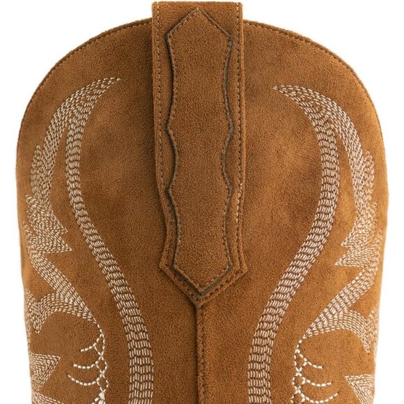 Women's Brown Mid Calf Cowgirl Western Boots Embroidered Suede Pull On - Picture 7 of 8